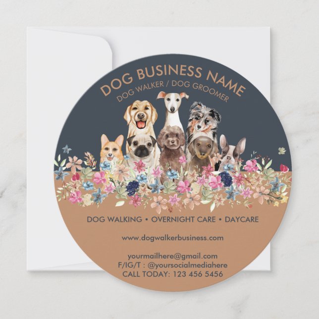Invitation Chiens avec fleurs autour (Devant)