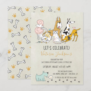 Invitation Chiens chats et oiseaux Vétérinaires Diplôme scola