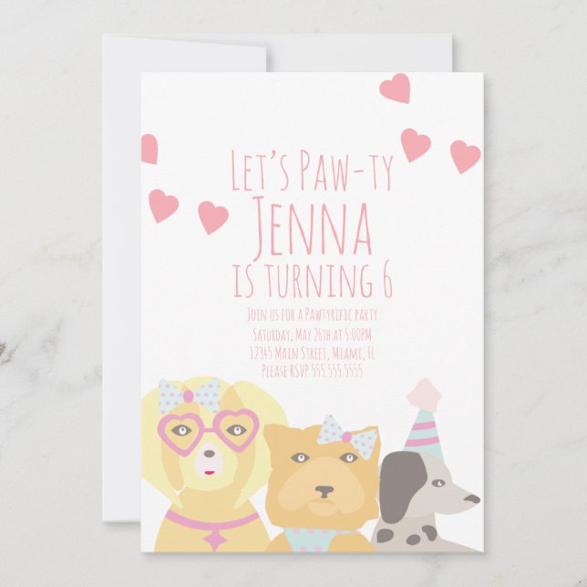 Invitation Chiens d'anniversaire Paw ty Party Valentines Invi (Devant)
