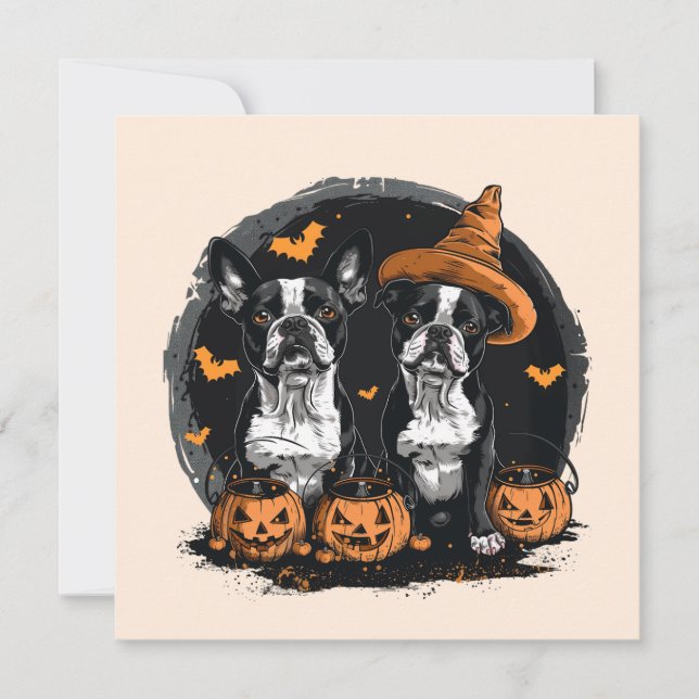 Invitation Chiens de Halloween Boston Terrier (Devant)