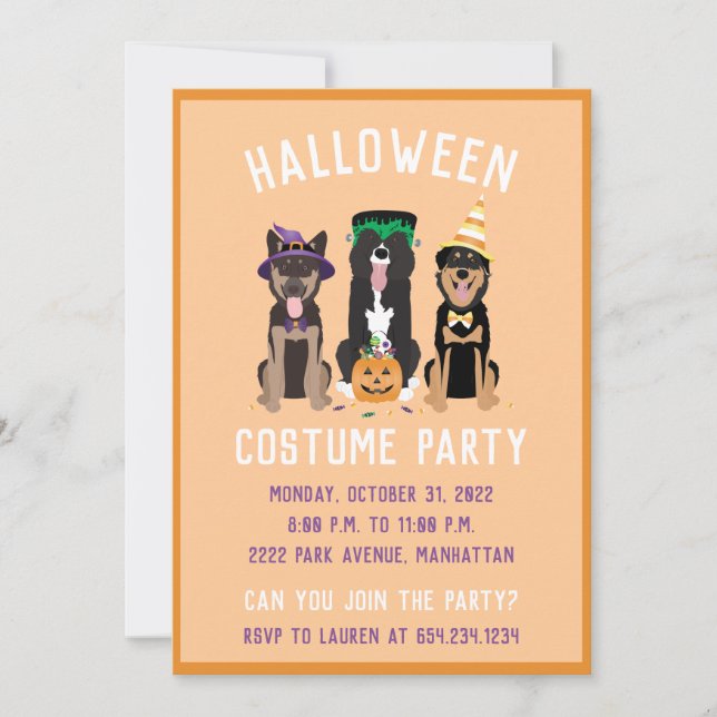 Invitation Chiens de la fête du costume d'Halloween (Devant)