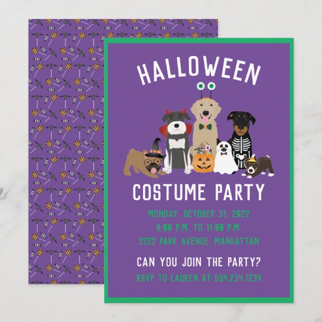 Invitation Chiens de la fête du costume d'Halloween Chat noir (Devant / Derrière)