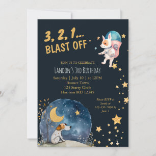 Invitation Chiens de l'espace cool garçons Troisième annivers