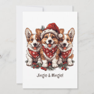 Invitation Chiens de Noël Welsh Corgi Puppies à tinter et à s