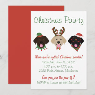 Invitation Chiens d'excursion de Noël Pawty Labrador