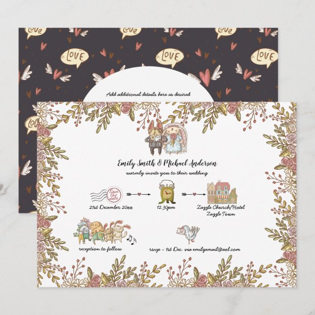 Invitation Chiens Mariages lunaires Montage manuscrit (Devant / Derrière)