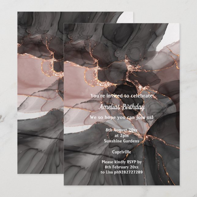 INVITATION CHIFFON ROSE NOIRE LUXE (Devant / Derrière)