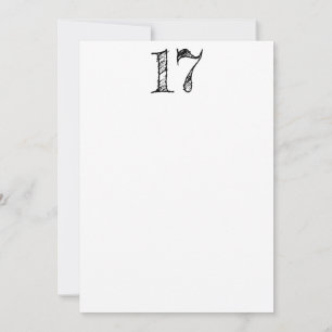 Invitation chiffre 17 numéro dix-sept manuscrit géant