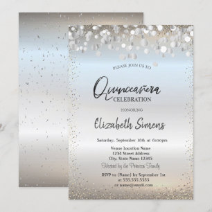 Invitation Chiffres Confetti en argent Princesse Silver Quinc