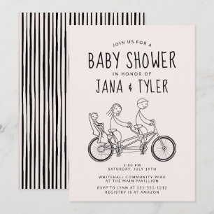 Invitation Chiffres de bâton sur vélo tandem avec siège bébé
