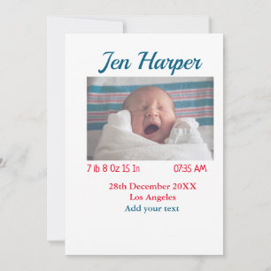 Invitation Chiffres de naissance bébé ajouter nom lieu date d