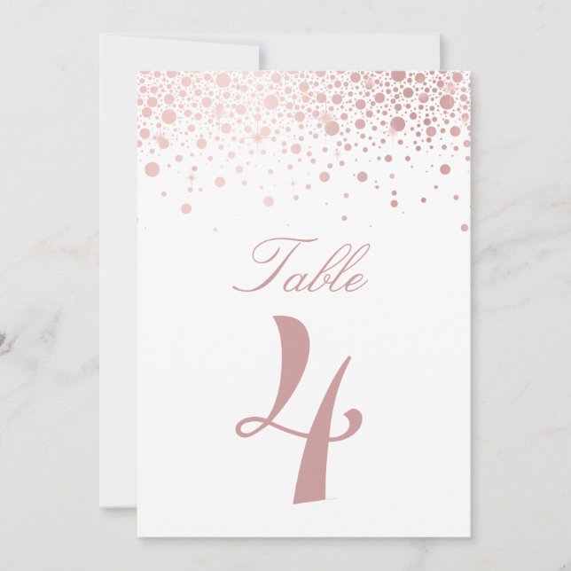 Invitation Chiffres de table Faux Rose Gold Foil Confetti (Devant)