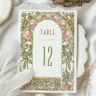 Invitation Chiffres de table Peonies Vintage Art Nouveau Mari