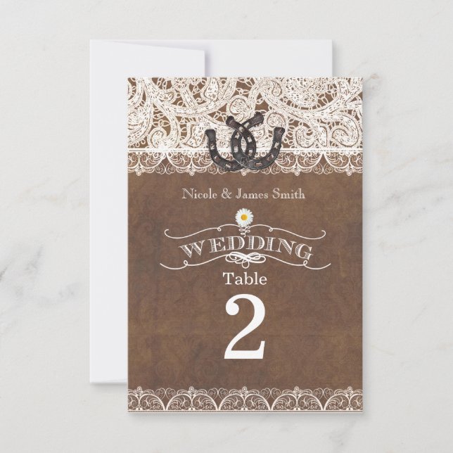 Invitation Chiffres de table Rustic Horseshoes & Lace Country (Devant)