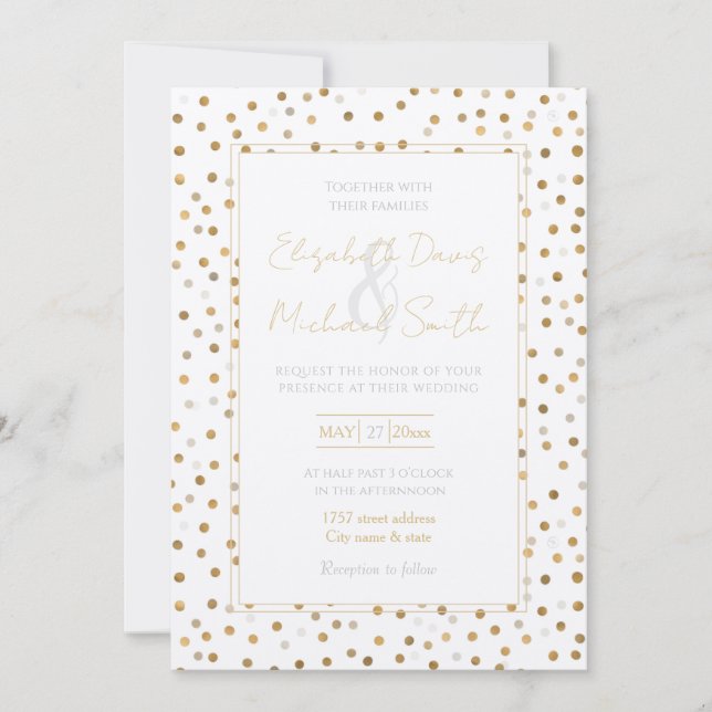 Invitation Chiffres d'or de fille Confetti Design blanc (Devant)