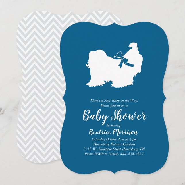 Invitation Chih Tzu Baby shower Chien Bleu Garçon (Devant / Derrière)