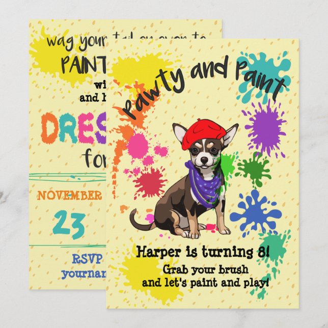 Invitation Chihuahua Chien Amusants Art Anniversaire Fête Inv (Devant / Derrière)