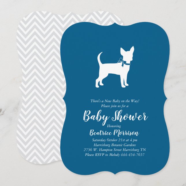 Invitation Chihuahua Chien Baby shower Blue Boy (Devant / Derrière)