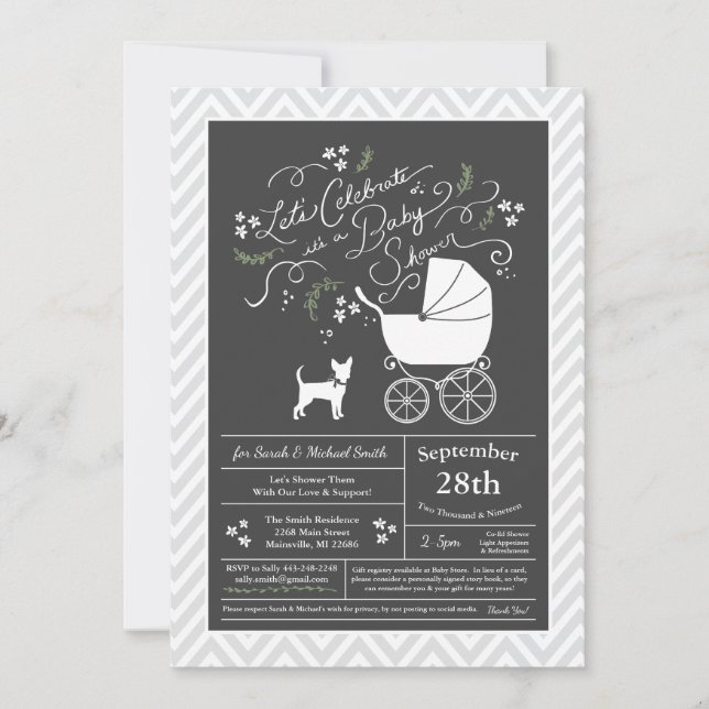 Invitation Chihuahua Chien Baby shower Neutre selon le sexe (Devant)