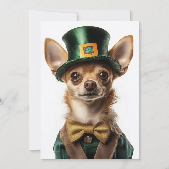 Invitation Chihuahua habillé Leprechaun Saint Patrick (Devant)