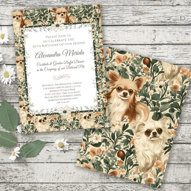 Invitation Chihuahua Tapisserie florale Vintage (Créateur téléchargé)