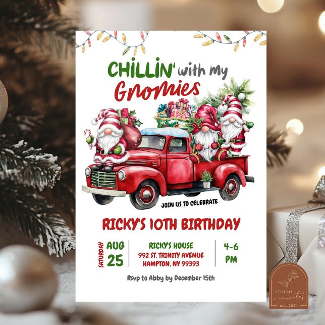 Invitation Chillin With Gnomies Christmas Kids Birthday (Créateur téléchargé)