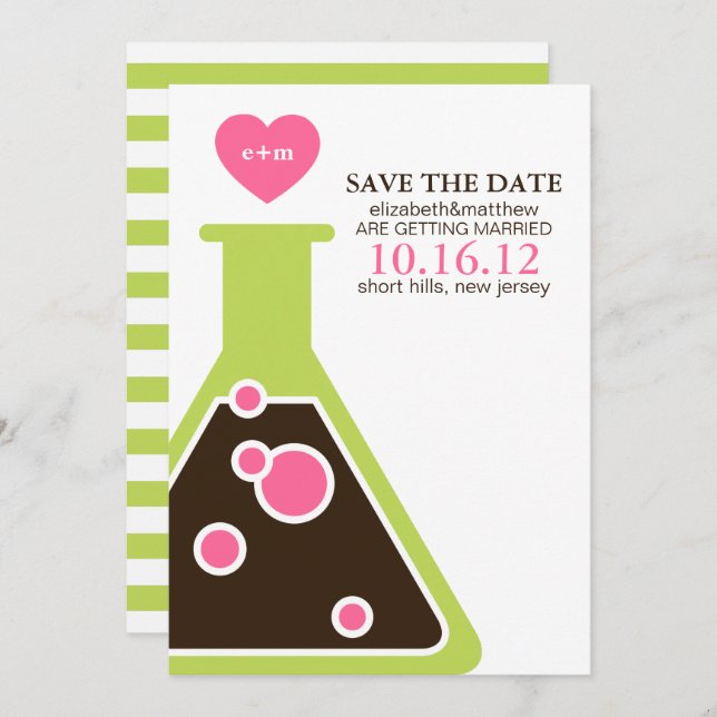 Invitation Chimie Parfaite Mariage Épargnez la Date (Devant / Derrière)