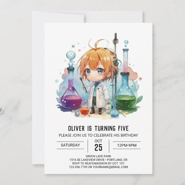 Invitation Chimie personnalisée Mystère scientifique Annivers (Devant)