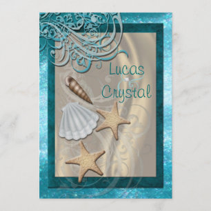 Invitation Chimmering Seashell Plage Turquoise Mariage Invita