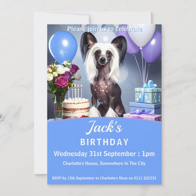 Invitation Chinese Crested Birthday Party (Devant)
