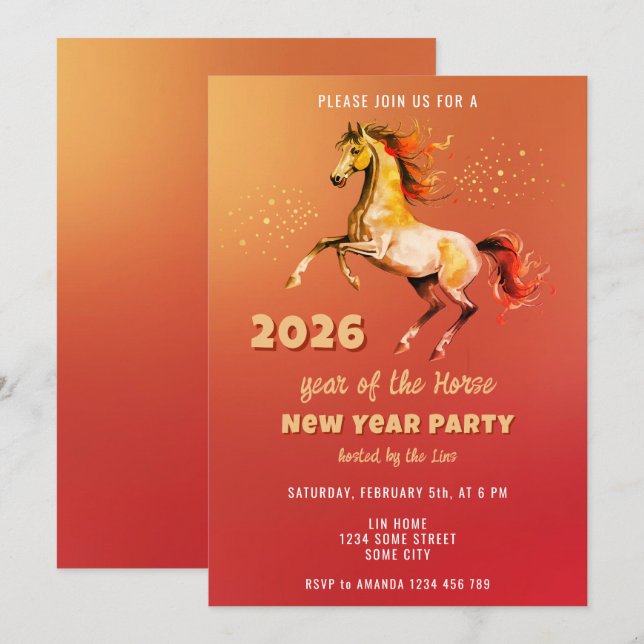 Invitation Chinese New Year 2026 Horse New Year Party (Devant / Derrière)