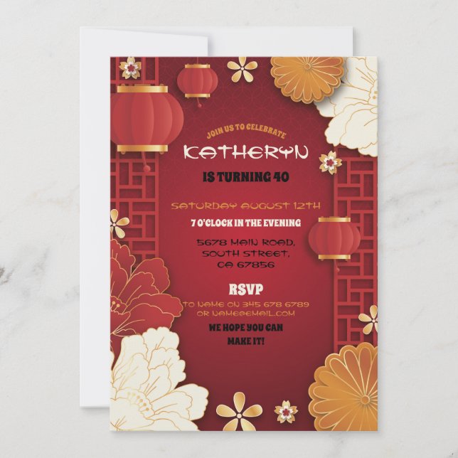 Invitation Chinois Anniversaire Party Restaurant Prendre en p (Devant)