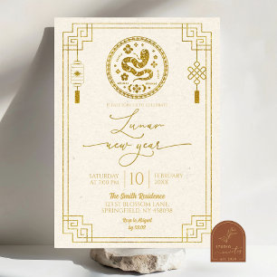 Invitation Chinois Blanc Lunaire Nouvel An Serpent Année