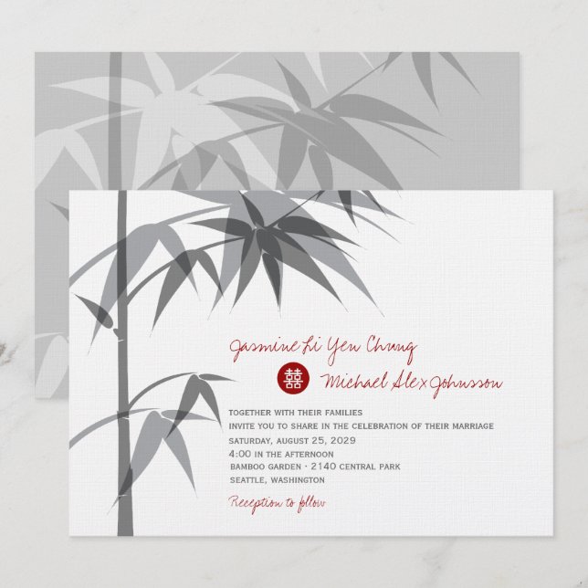 Invitation chinois de mariage d'arbre en bambou (Devant / Derrière)