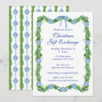 Chinoiserie Aquarelle bleu Ornement Garland Party
