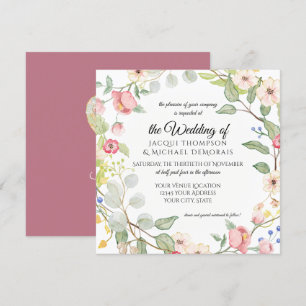 Invitation Chinoiserie Berry Rose Aquarelle Rose feuille flor