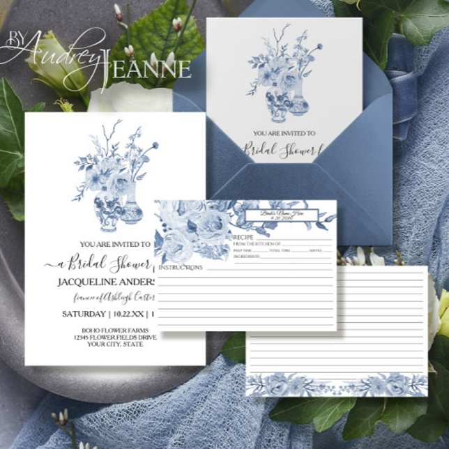 Invitation Chinoiserie bleu et blanc Recette de la nuptiale f (Créateur téléchargé)
