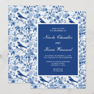 Invitation Chinoiserie Blue Birds and Flowers Mariage