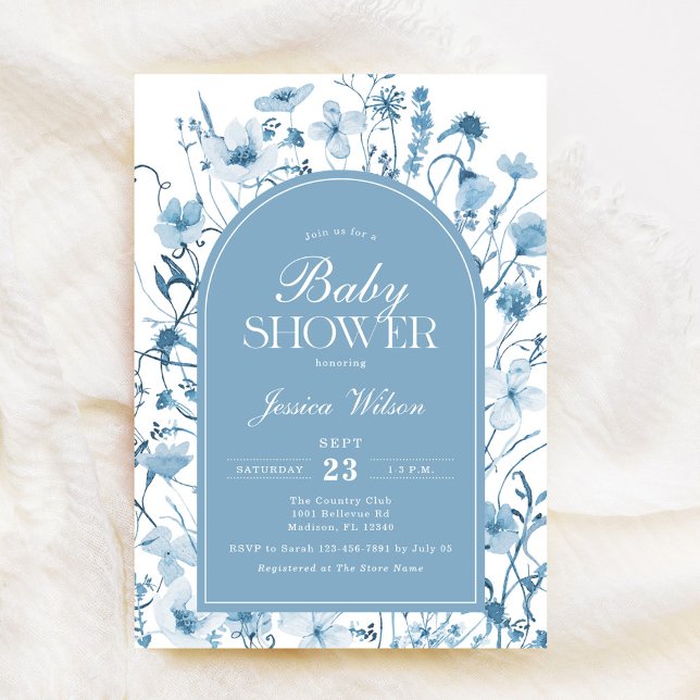 Invitation Chinoiserie Blue Floral Baby Boy Douche (Créateur téléchargé)
