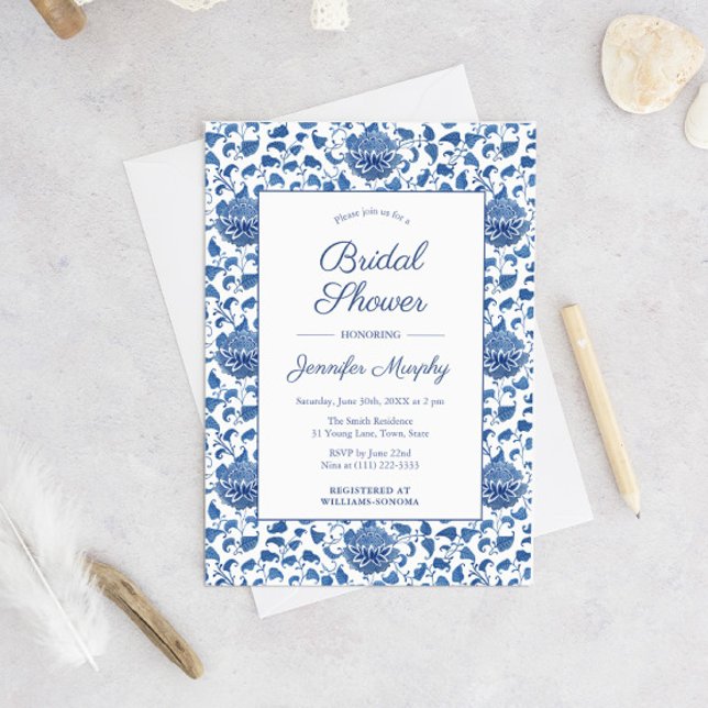 Invitation Chinoiserie D'Antique Bleu Et Blanc Fête des marié (Créateur téléchargé)