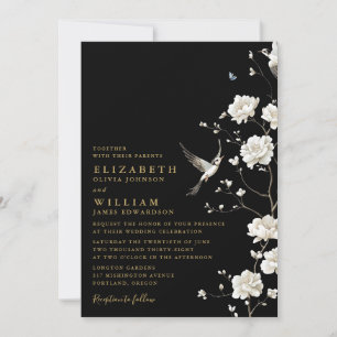 Invitation Chinoiserie d'or noir Floral tout en un Mariage