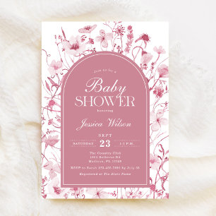 Invitation Chinoiserie Dusty Rose Floral Baby Girl Douche