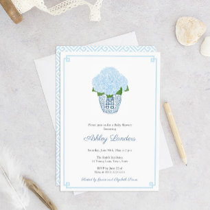 Invitation Chinoiserie Élégant Hydrangeas Bleues Baby Shower 