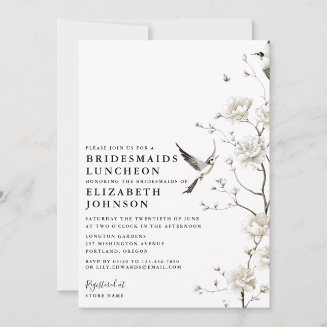 Invitation Chinoiserie Floral Garden Bridesservantes Luncheon (Devant)