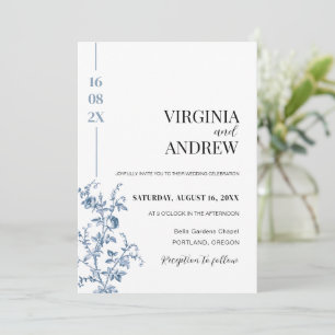 Invitation Chinoiserie Français Vintage Bleu Mariage victorie
