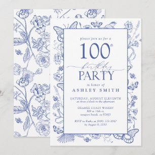 Invitation Chinoiserie French Blue 100e fête d'anniversaire