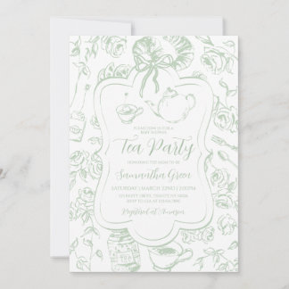 Invitation Chinoiserie Genre Neutre Tea Party Baby shower