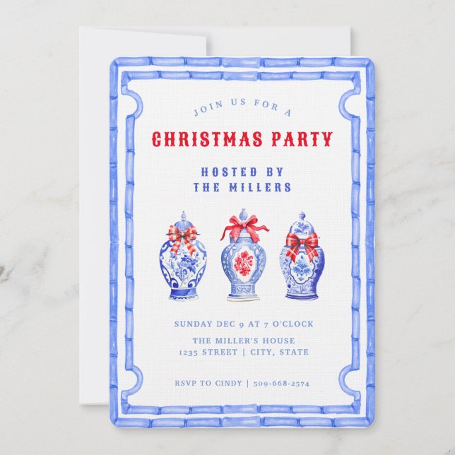 Invitation Chinoiserie Ginger Jar CHRISTMAS Party (Devant)