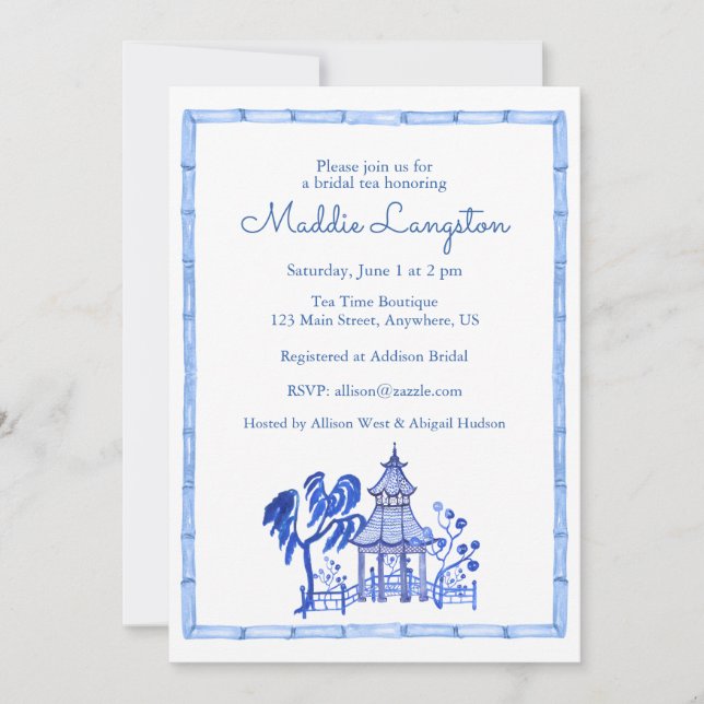 Invitation Chinoiserie Pagode aquarelle (Devant)