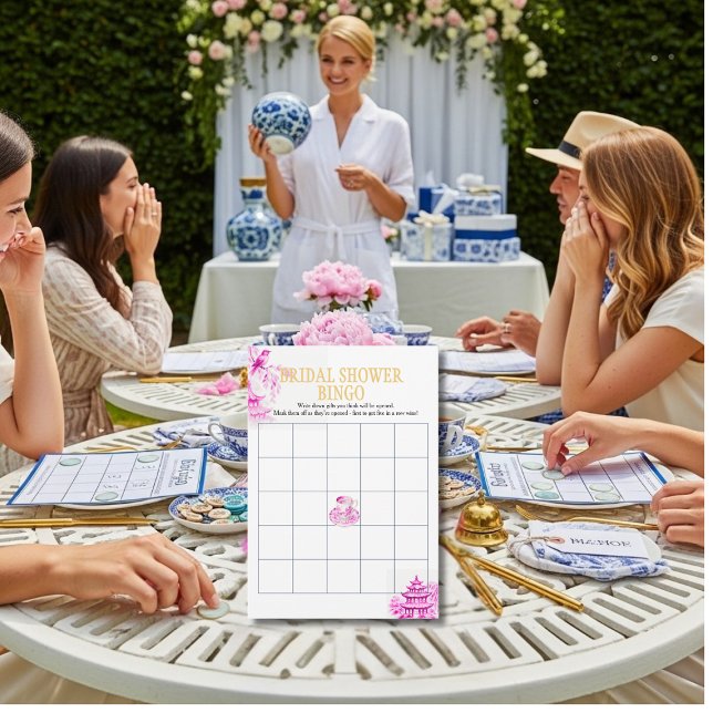 Invitation Chinoiserie Pink Willow Bridal Shower Bingo game (Chinoiserie Pink Willow Bridal Shower Bingo game)
